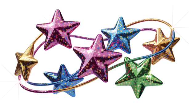 Vibrant Metallic Glitter Star Element Set with Bright Multicolor Shimmer and Reflective Surfaces