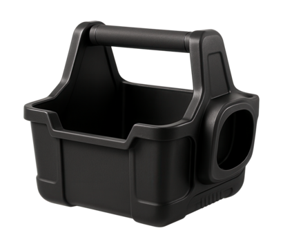 Plastic tool carrier featuring a built-in slot for a measuring tape, ideal for carpentry.