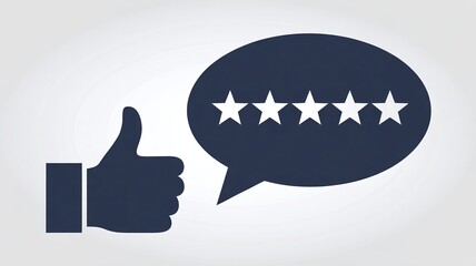 Thumbs-Up with Five-Star Review in Speech Bubble Isolated on Transparent Background.