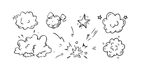 Comic Doodle Speech Bubbles with Stars and Exclamation Marks