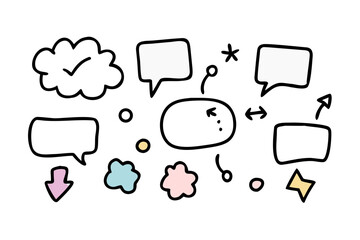 Comic style speech bubbles and abstract shapes on white background