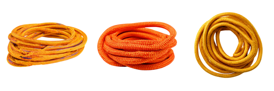 Colorful rope bundles on transparent background studio setting high-quality image close-up