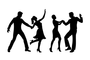 Couple dancing in silhouette on white background people 1
