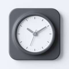 A sleek, monochromatic clock with a white face and gray hands, symbolizing modernity and simplicity, conveying a sense of timelessness and elegance.