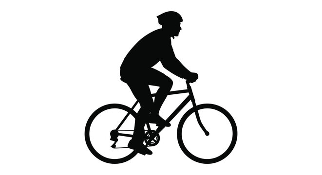 A cyclist riding a bicycle in a minimalist black and white silhouette