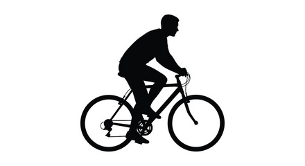 A cyclist riding a bicycle shown in a dark striking silhouette