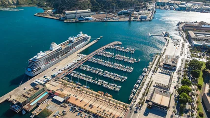 Fototapeten Pony Aerial view of seaport in Cartagena, Spain. Cruise ships and small boats moored. Travel concept.  © Todayphoto
