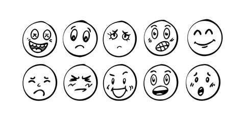 Cute Doodle Emoji Faces Sketch Style drawing