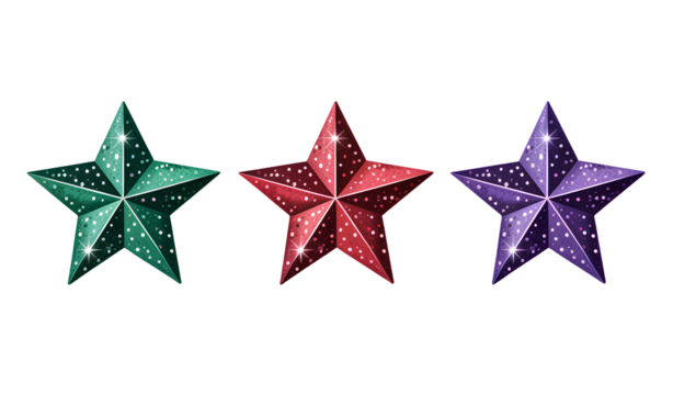 Textured Glitter Star Collection in Jewel-Tone Metallic Colors with Soft Sparkling Highlights