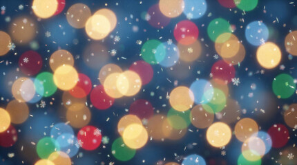 Abstract holiday winter scene. Bokeh lights, snowfall, and snowy forest silhouettes. Perfect for Xmas backdrop, wallpaper, or design.