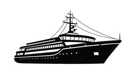 A striking black and white depiction of a large cruise ship silhouette