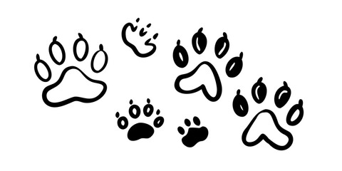 Fototapeta premium Doodle Style Animal Paw Prints and Footprints with Transparent Background