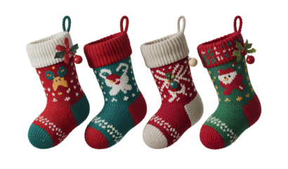 Festive Christmas Stockings Collection with Classic Red–Green Designs and Cozy Holiday Textures