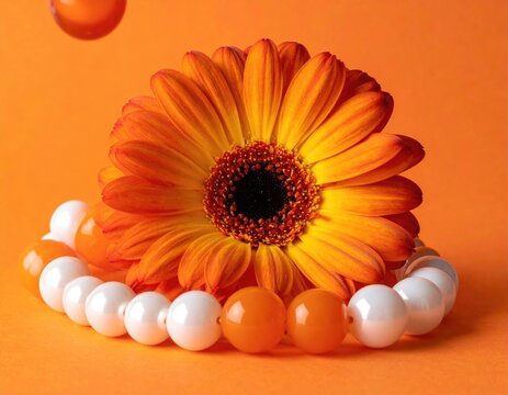 Orange daisy & beads contrast bright background - Powered by Adobe