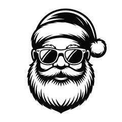Cool santa claus head with sunglasses and beard black and white illustration
