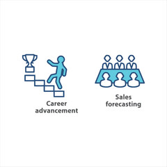 Visual representations of essential business team structures, leadership roles, and collaborative workgroup dynamics presented as modern line icons