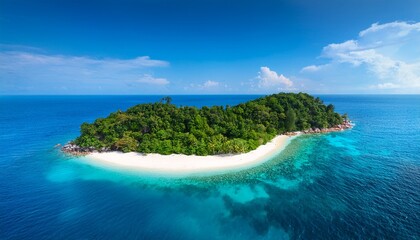 lush green isle turquoise water white sand beach paradise high angle idyllic