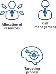 Visual representations of essential business team structures, leadership roles, and collaborative workgroup dynamics presented as modern line icons