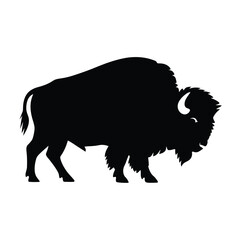 Black silhouette of a powerful american bison standing profile