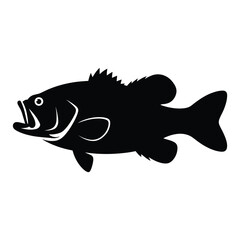 Black silhouette of a largemouth bass fish on a white background