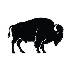 Silhouette of a powerful american bison standing against a white background