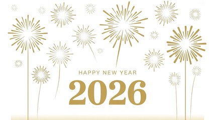 Elegant Gold Fireworks Display Celebrating New Year 2026 Festive Background Design for Greeting Cards Invitations and Party Decorations