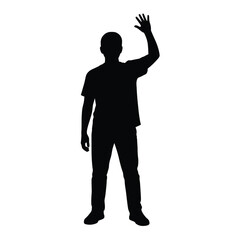 Silhouette of a man waving hello against a white background