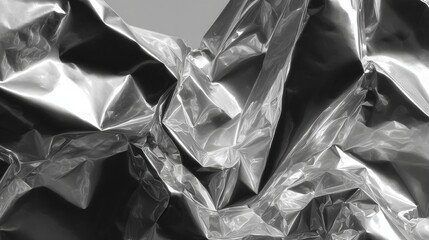 Close-up of a crumpled and wrinkled surface. the surface appears to be made of a shiny, metallic material, possibly aluminum or plastic.