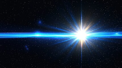 Bright star with blue lens flare against a starry, dark cosmic background