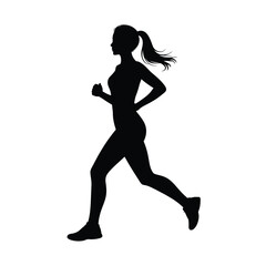 Silhouette of a woman running with ponytail