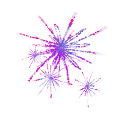 Abstract colorful starburst explosion of dots, vibrant purple and pink light particles, dynamic festive celebration background element.