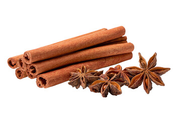 Cinnamon sticks and star anise spice combination isolated on transparent background