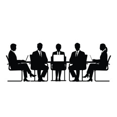 Business meeting silhouette of people sitting around a table