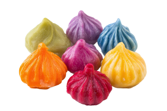 Colorful assortment of sweet modak dumplings, isolated on transparent background