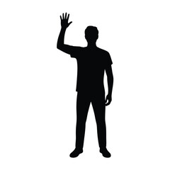 Silhouette of a man waving hello with his hand raised