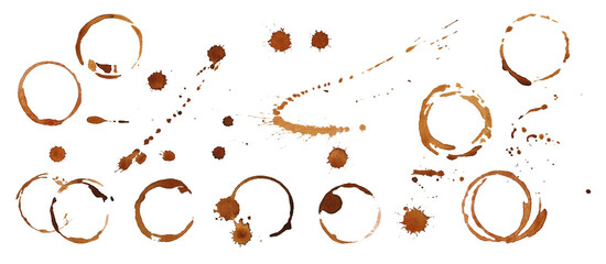 Coffee stains set collection on white. Coffee cup stain isolated.