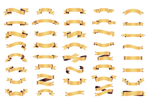 Vintage Curved golden Ribbon Banner set, blank glyph collection Labels, Blank decorative 
silhouette icon Tags, Retro Scroll Badges Vector Elements Isolated vector illustration