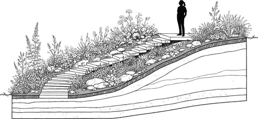 Elegant garden design idea with stone steps and lush plants