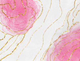 Abstract pink and gold swirls on white background