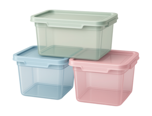 Stackable plastic storage bins with interlocking lids for craft room organization.