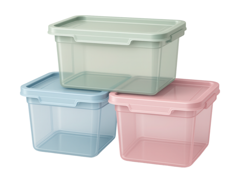 Stackable plastic storage bins with interlocking lids for craft room organization.