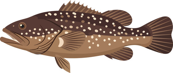 Elegant digital illustration of a speckled brown grouper swimming on a black background