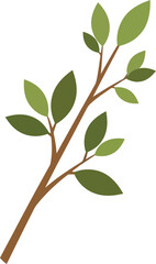 Stylized botanical illustration of a leafy branch against a solid black background in graphic design
