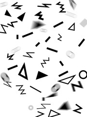 eye chart set vector, Retro abstract design yellow pattern background with colorful triangles, circles, lines and zigzags. Memphis style with geometrical shapes