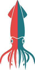 Stylized Two-Tone Squid Illustration on Black Backdrop for Aquatic Theme Graphics