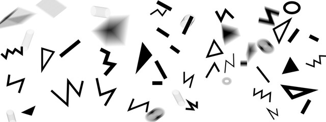 Obraz premium black and white abstract background, Retro abstract design yellow pattern background with colorful triangles, circles, lines and zigzags. Memphis style with black and white background with white lines