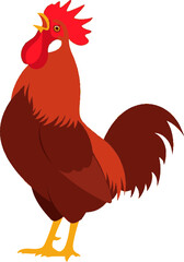 Vibrant rooster illustration displaying its vibrant colors and proud stance on black backdrop