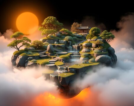 Serene Floating Island: A Tranquil Zen Sanctuary