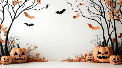 White background enhances the intricate details of the Halloween postcard. 