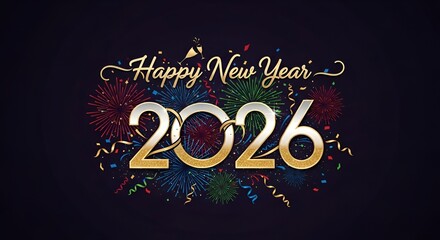 Golden 2026 New Year Celebration Design with Fireworks